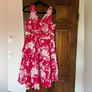 Robbie Bee Hot Pink Sleeveless Floral 100% Cotton Dress size 12